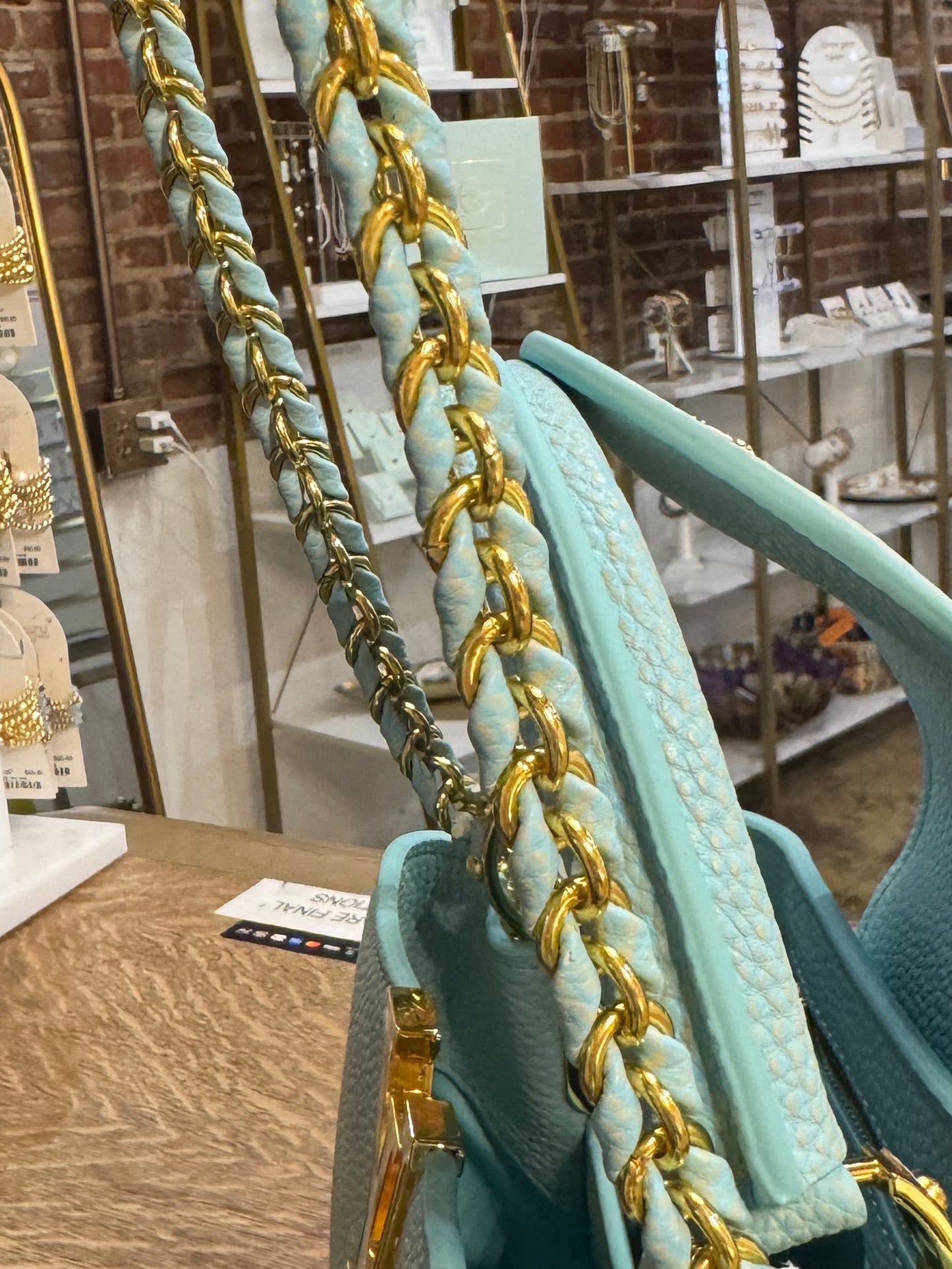 Embellished aqua handbag