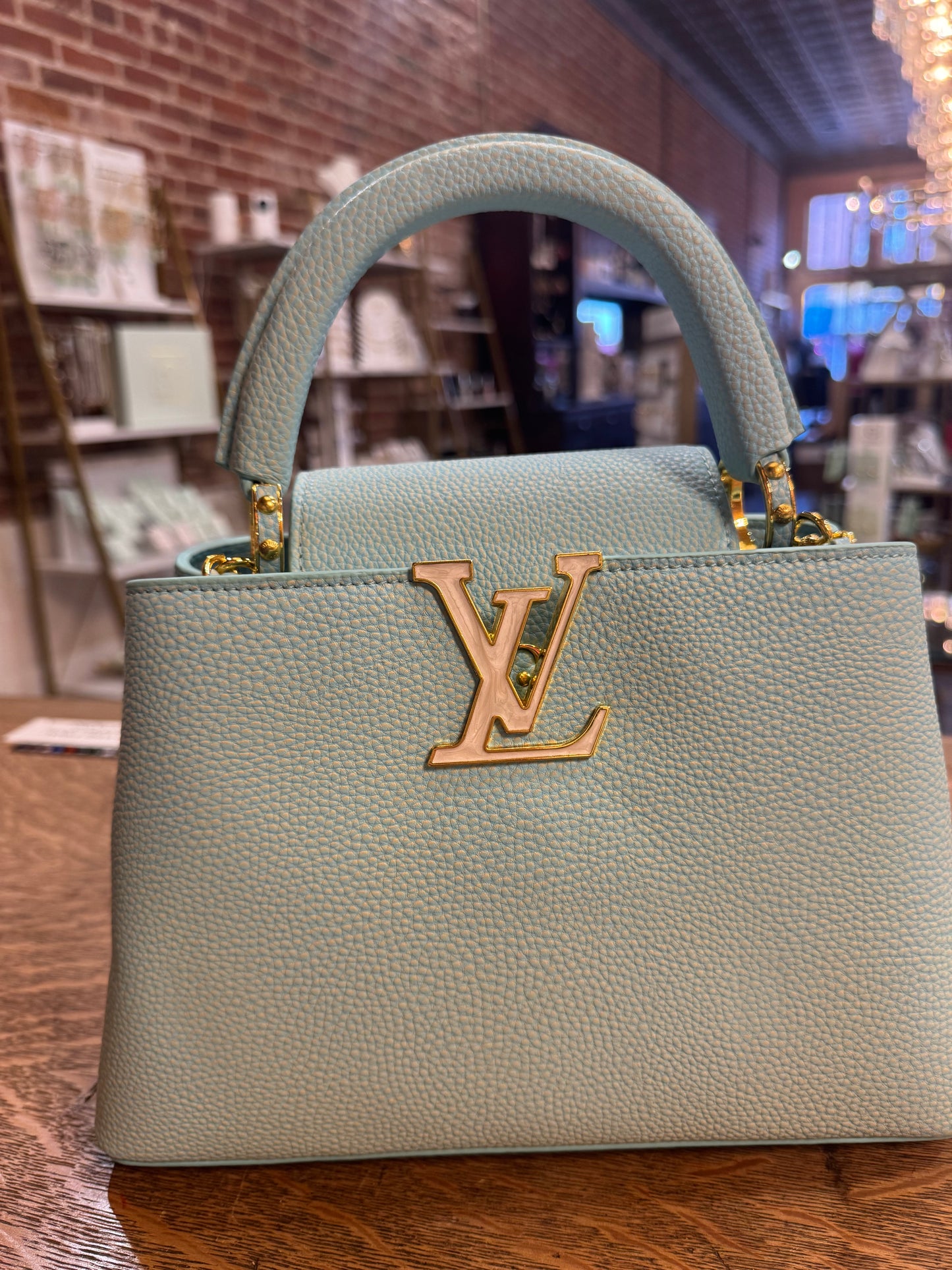 Embellished aqua handbag