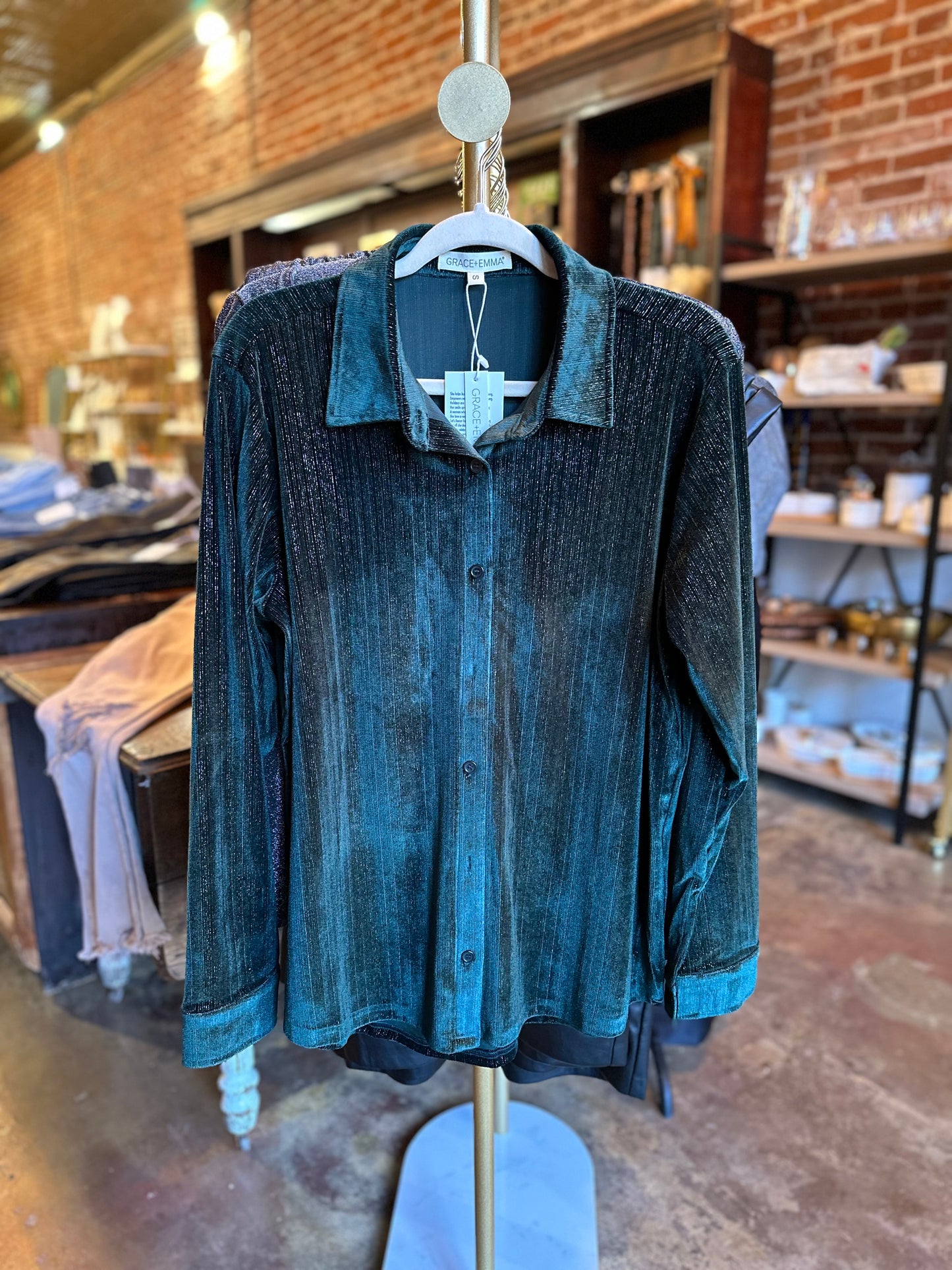 Velvet Shimmer Button Up