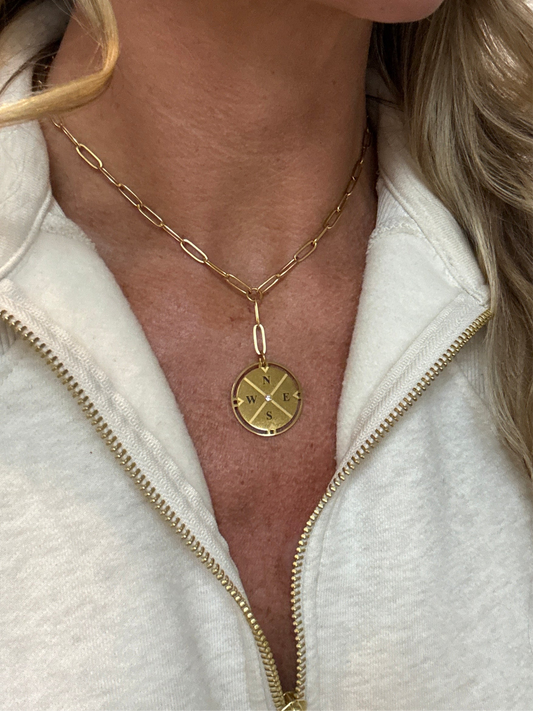 Compass necklace with zircon stone