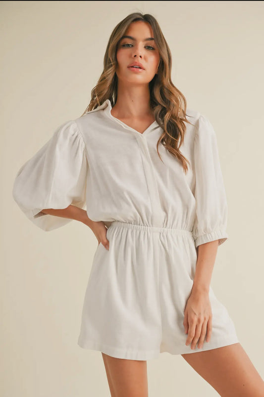 Linen puff sleeve romper