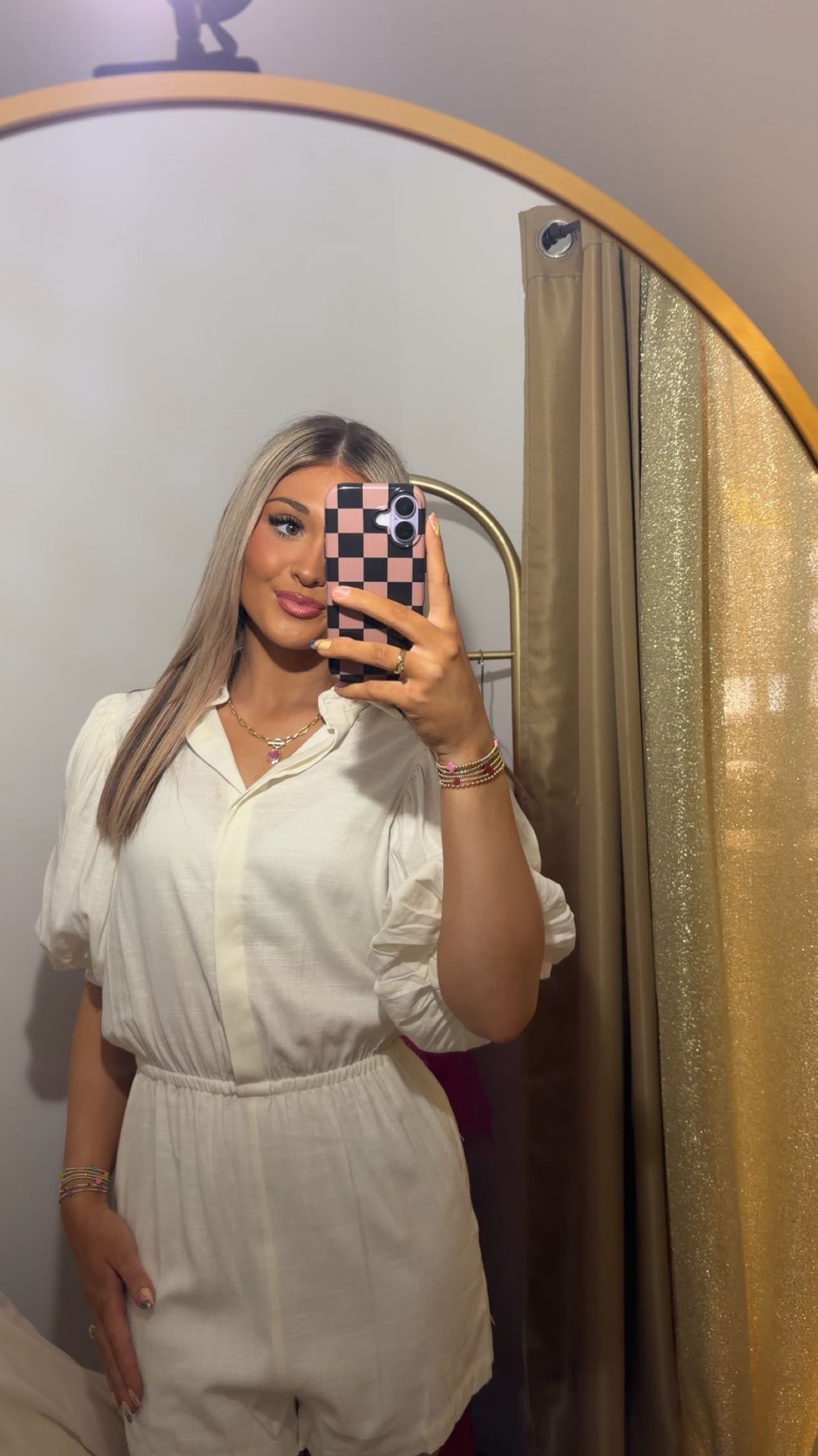 Linen puff sleeve romper