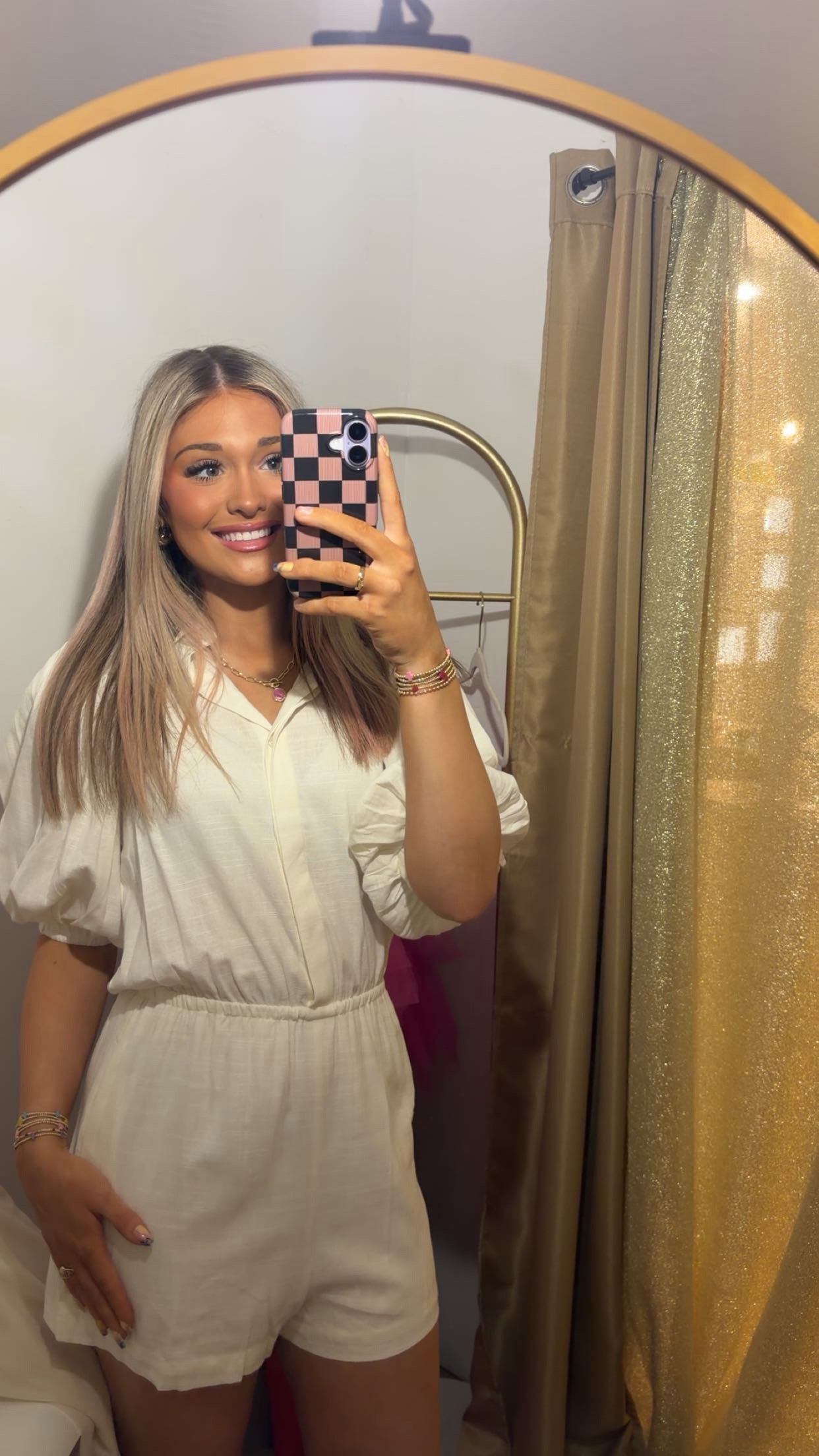 Linen puff sleeve romper