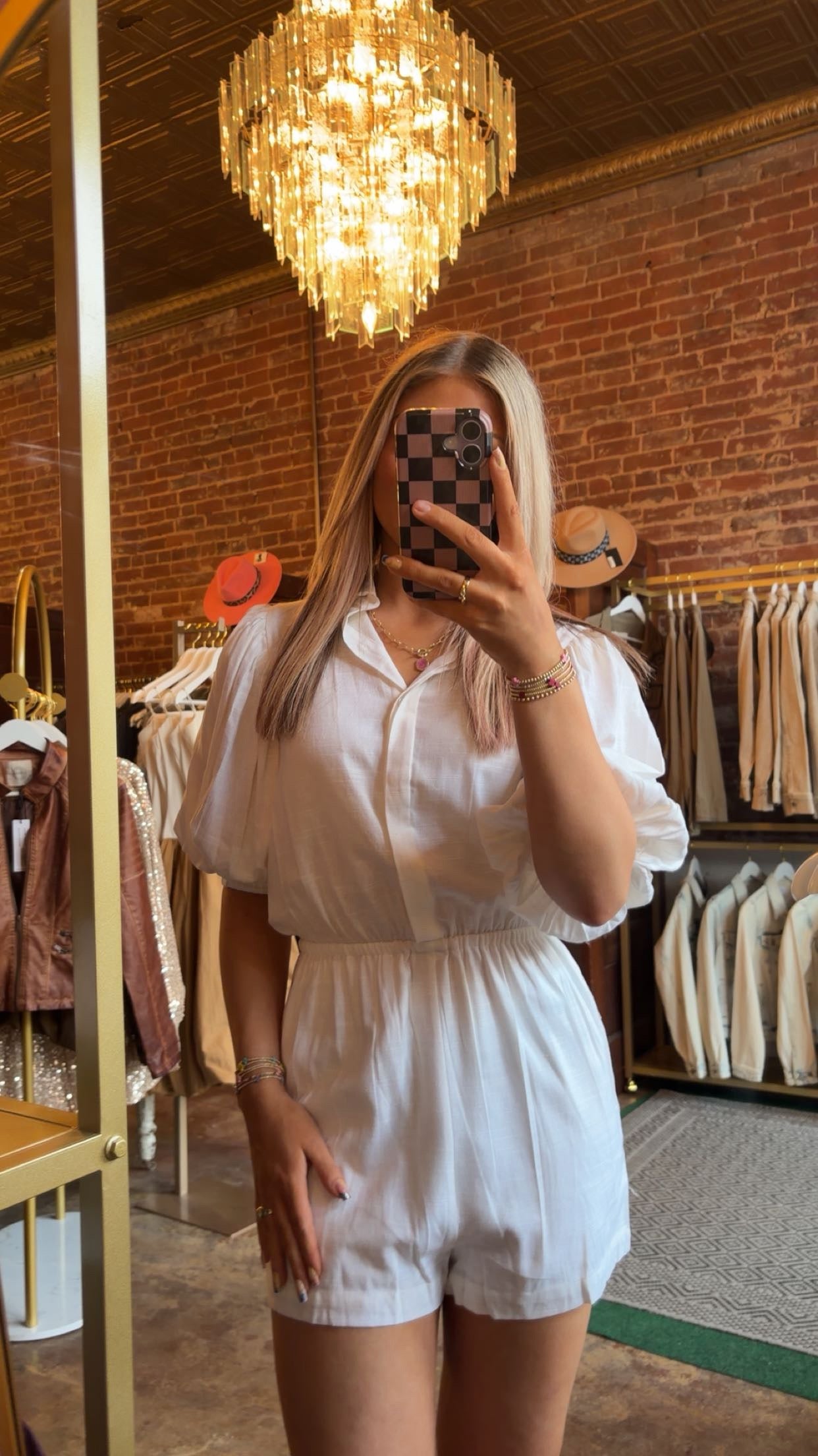 Linen puff sleeve romper