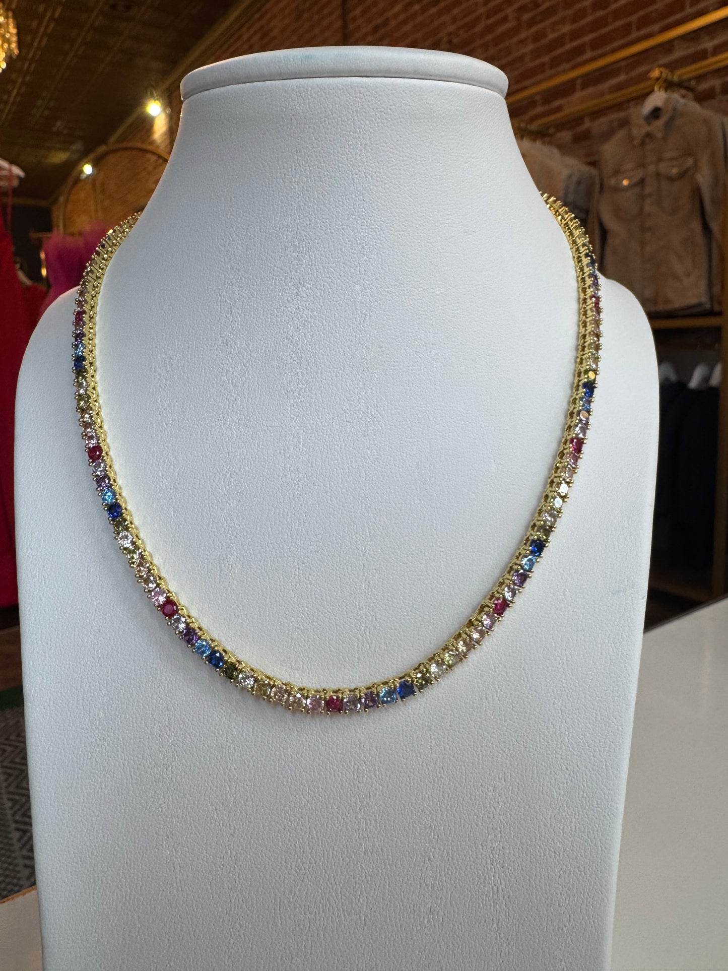 Multicolor tennis necklace
