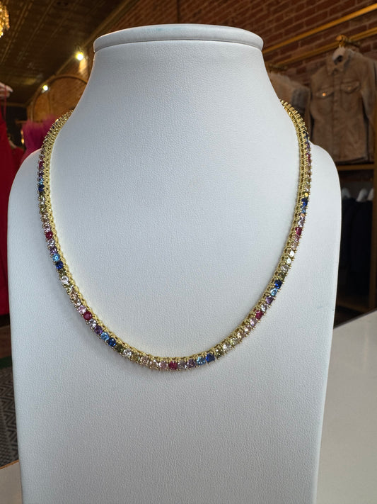 Multicolor tennis necklace