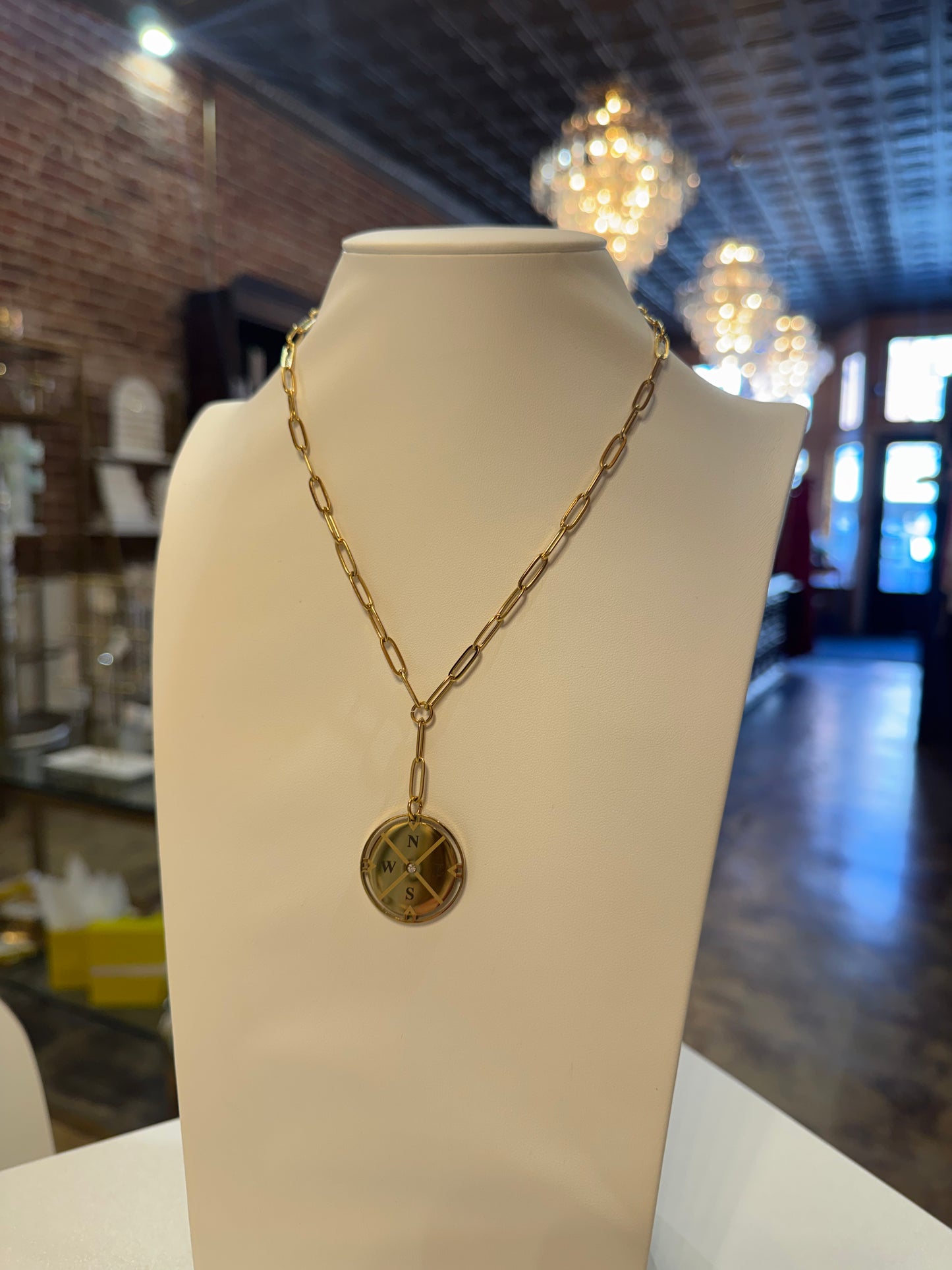 Compass necklace with zircon stone