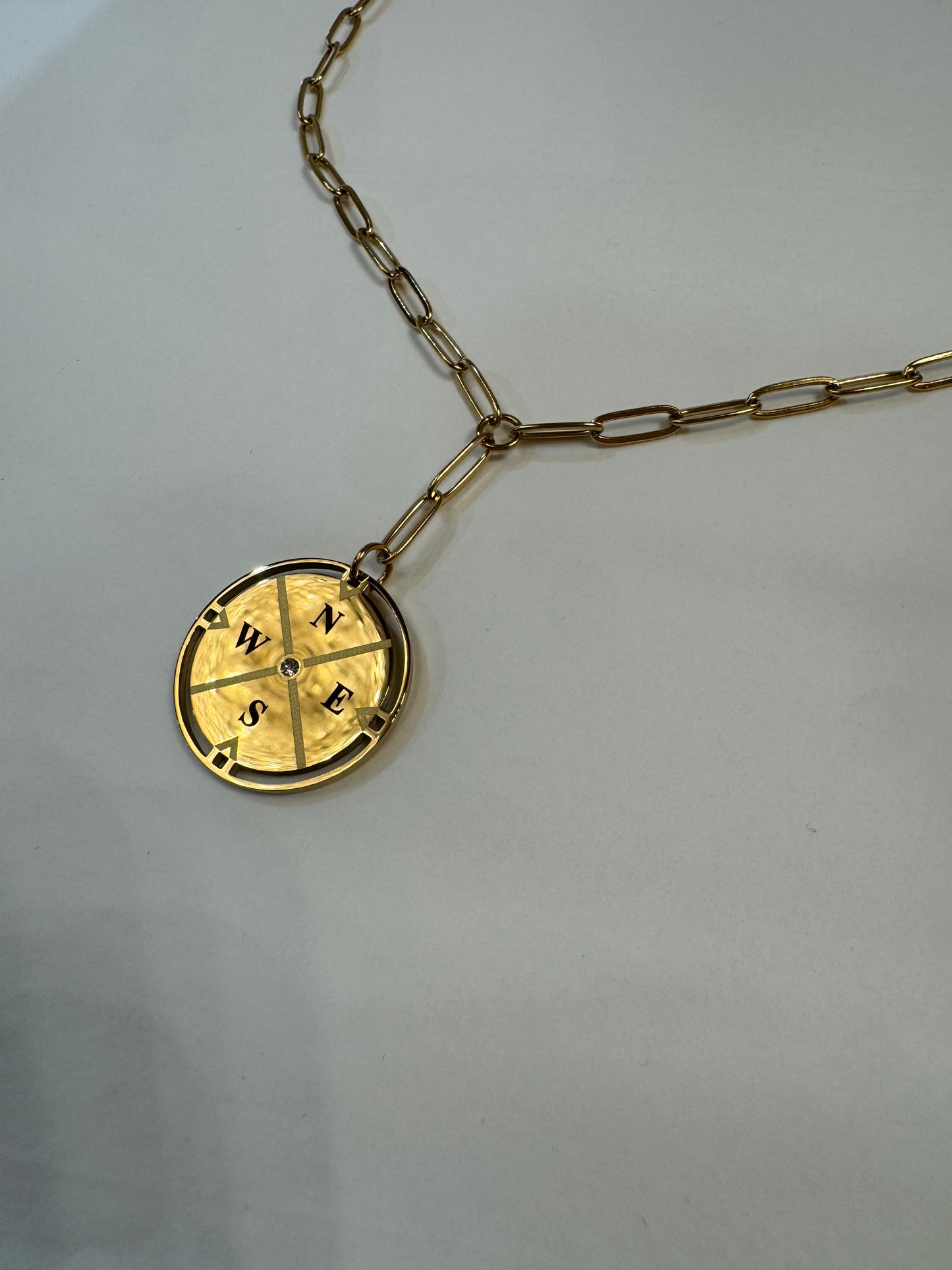 Compass necklace with zircon stone